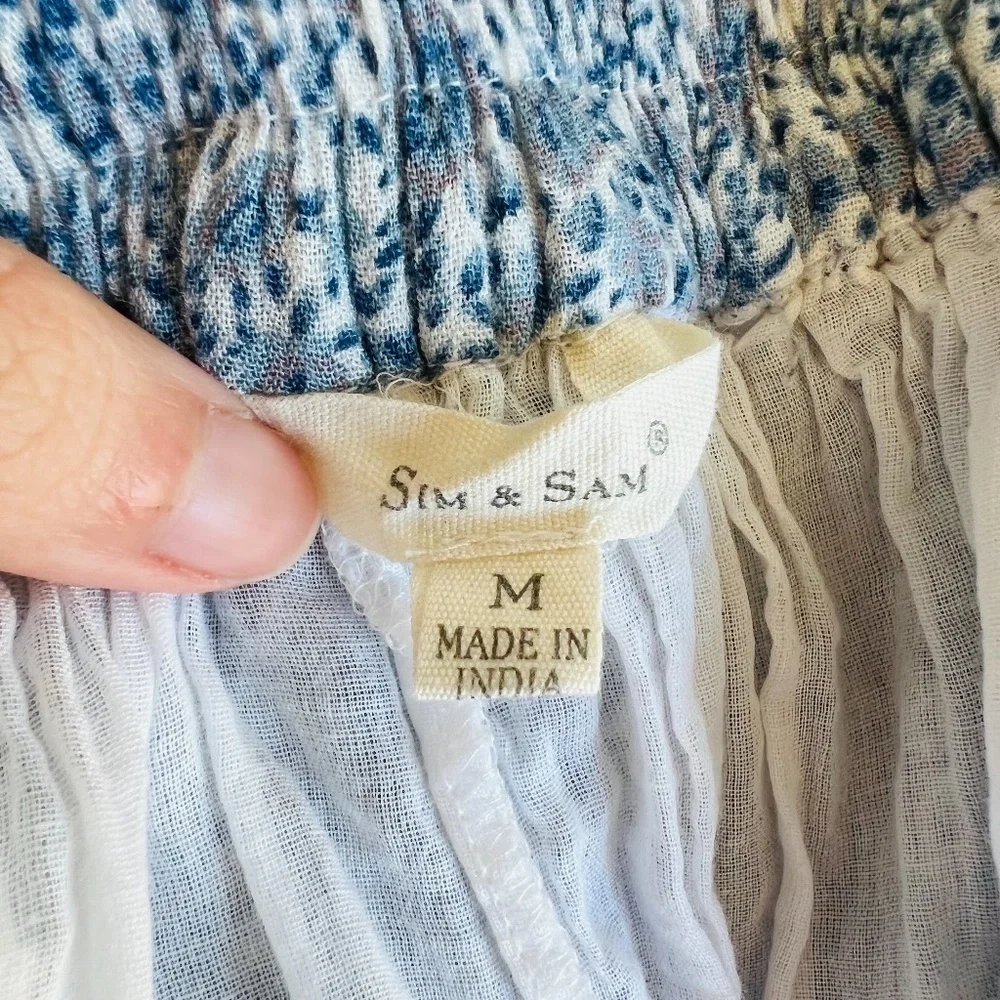 Sim & Sam Floral Ruffles White and Blue Mini Cottagecore Skirt - Size Medium